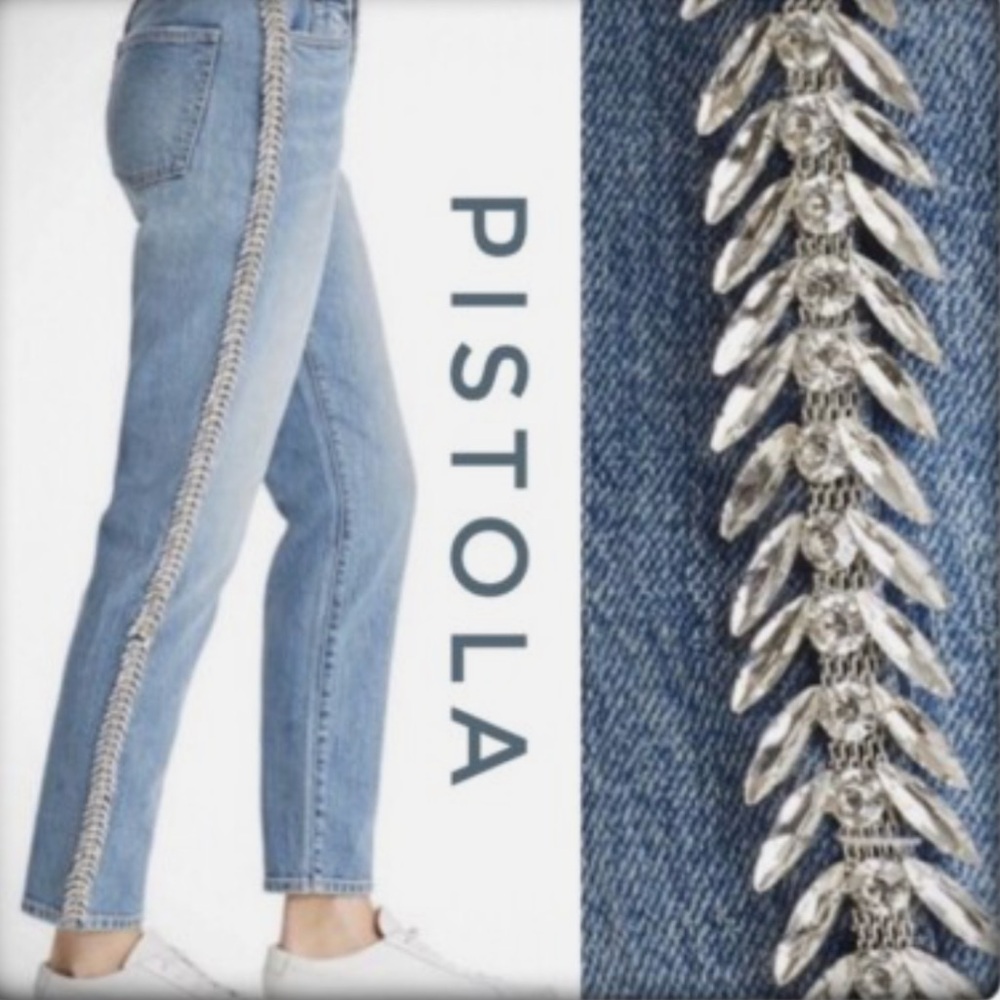 Pistola Straight Nico Crystal Embellished Mom High-Rise Jeans Size 29